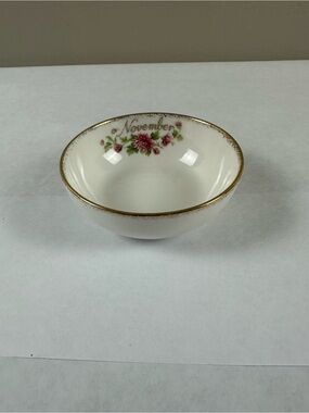 Royal Albert White Porcelain Bowl with Pink Floral and Gold Trim- November